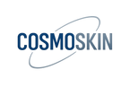"CosmoSkin" logo, bold modern font, cosmic blue and silver color scheme, clean and scientific aesthetic.